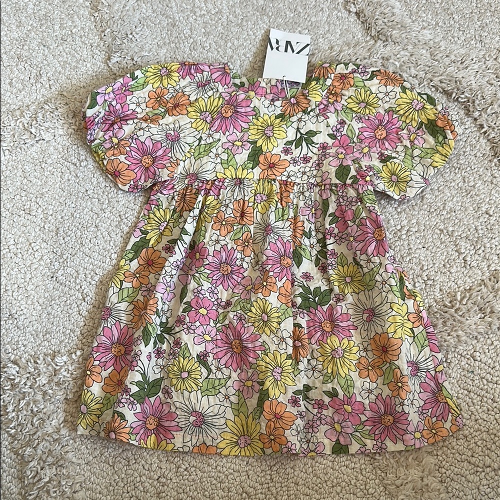 Zara Floral Puff Sleeve Dress NWT 18-24